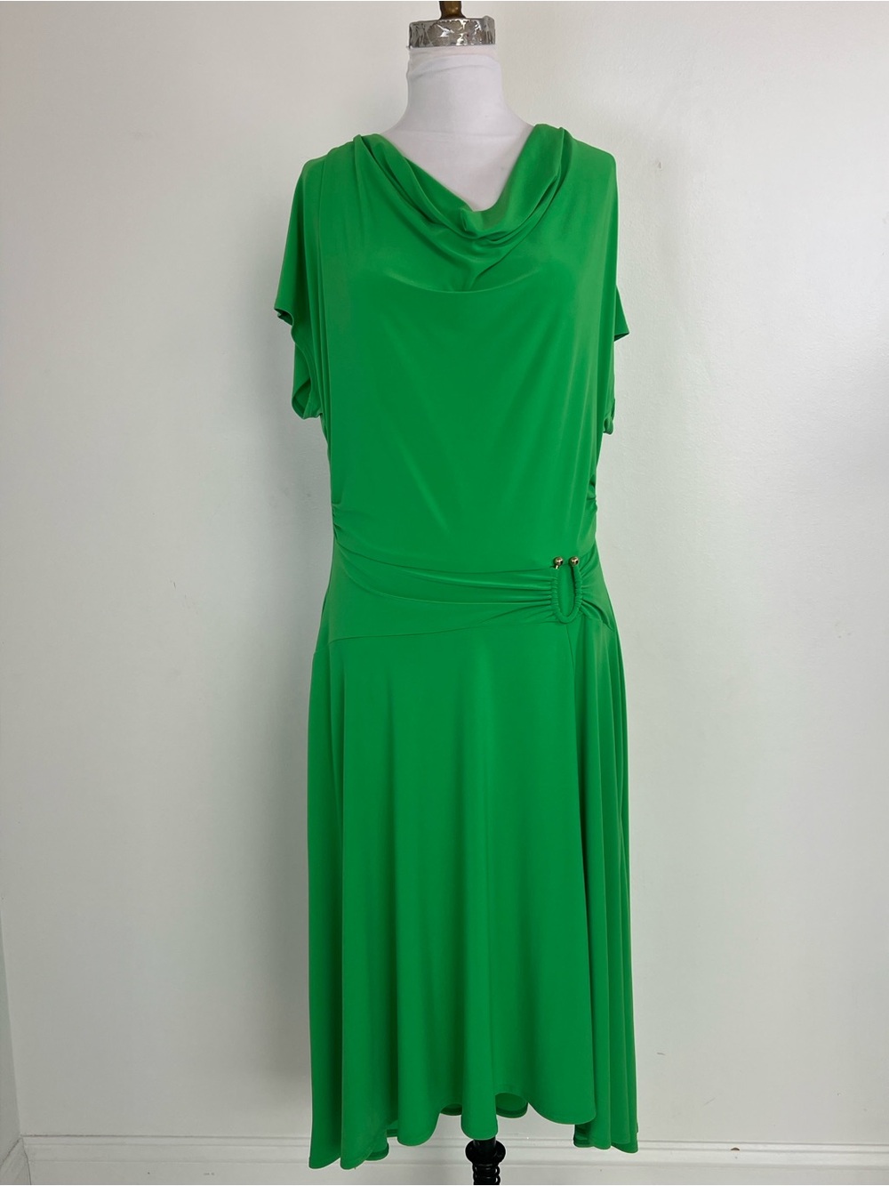 NWT! Joseph Ribkoff Jersey Knit Green‎ Short Sleeve Dress Size 12 Cowl Neckline